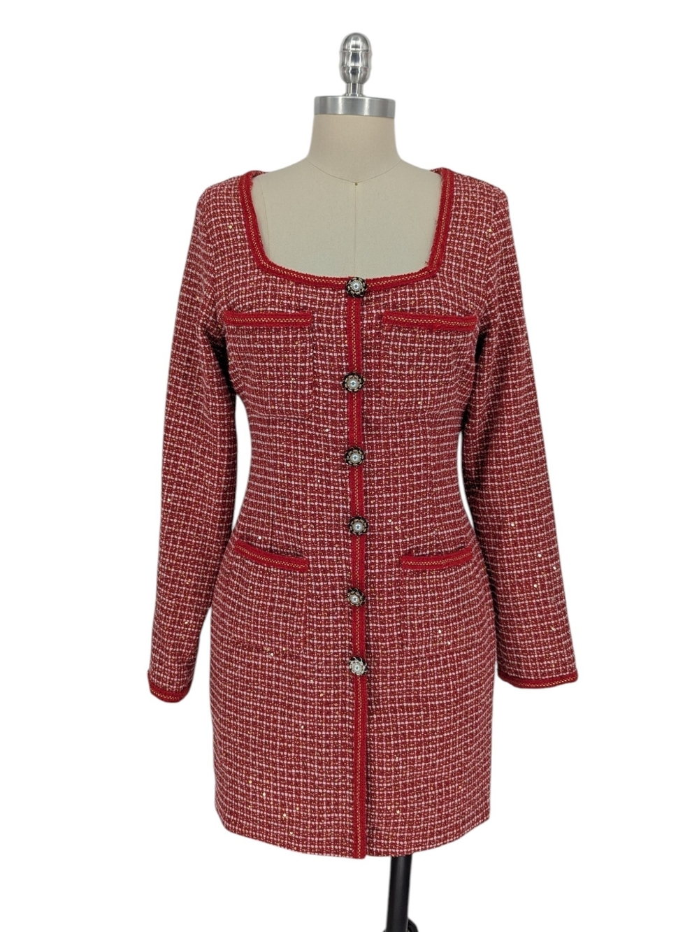 30353 NEW Sugarlips Tweed Sheath Dress Red size Medium preppy Business casual